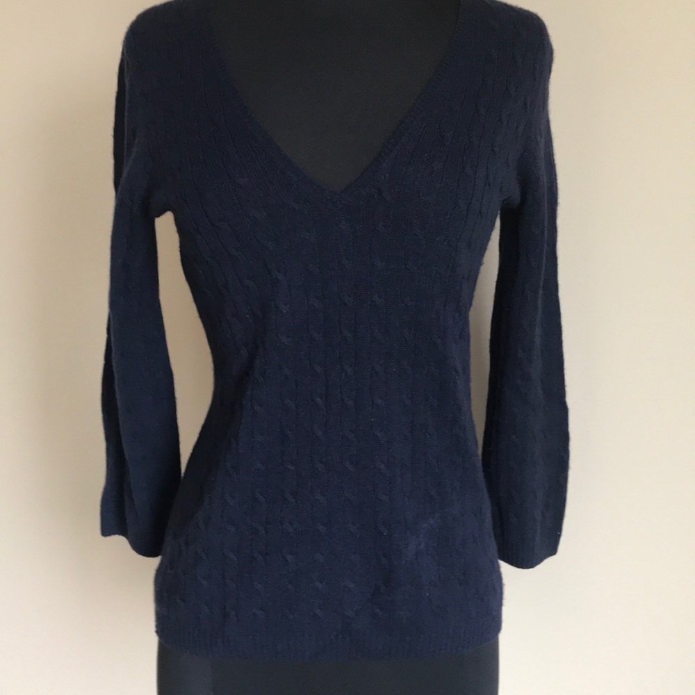 J.Crew French Navy Cable Cashmere Vneck Sweater